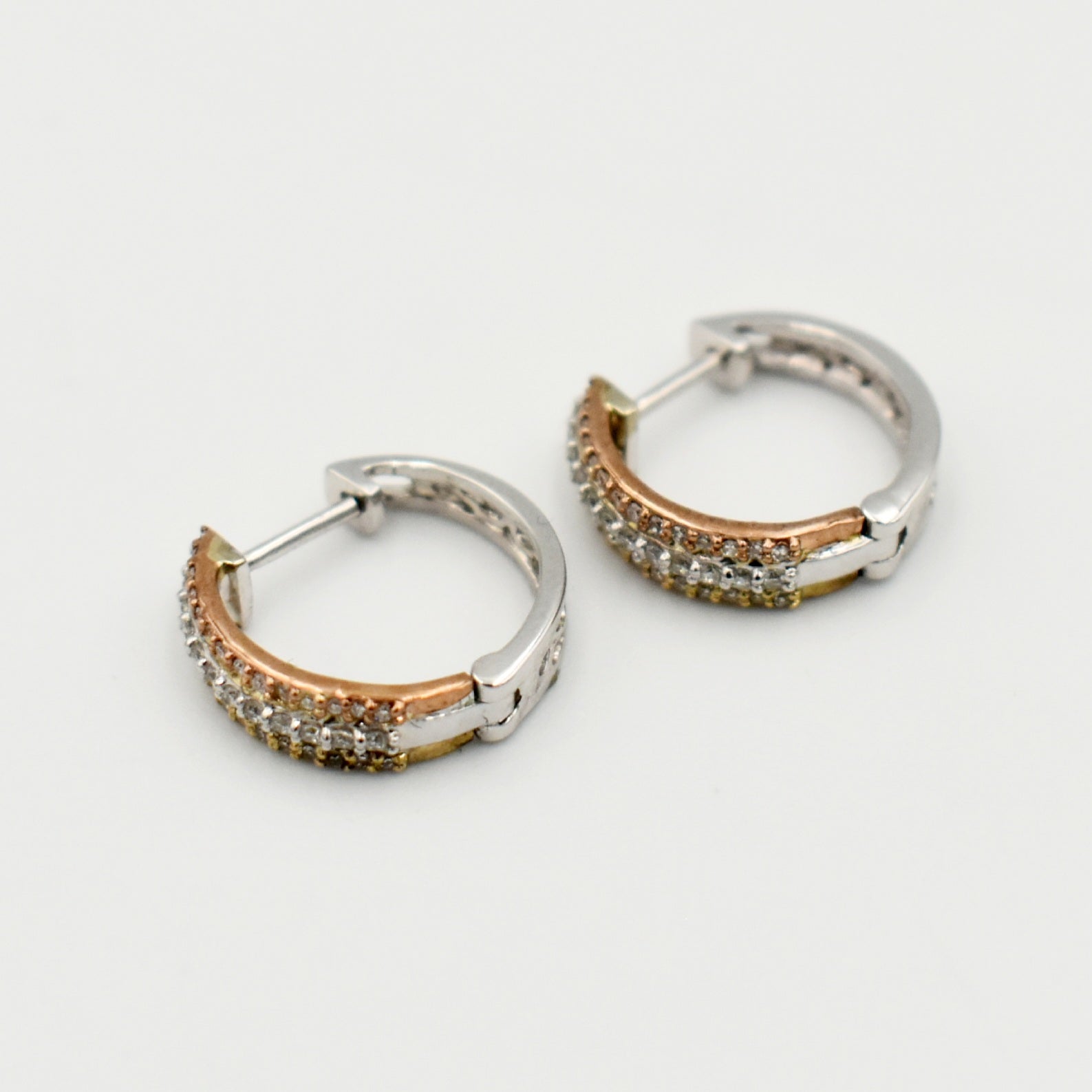 9ct Three Tone 0,25ct Hoop Diamond Earrings