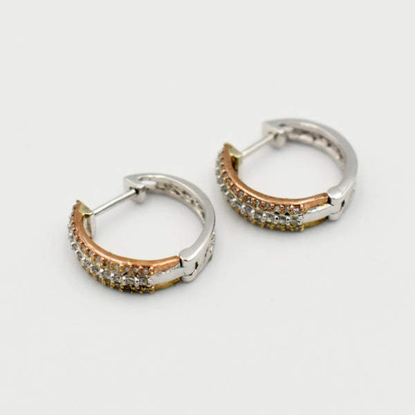 9ct Three Tone 0,25ct Hoop Diamond Earrings