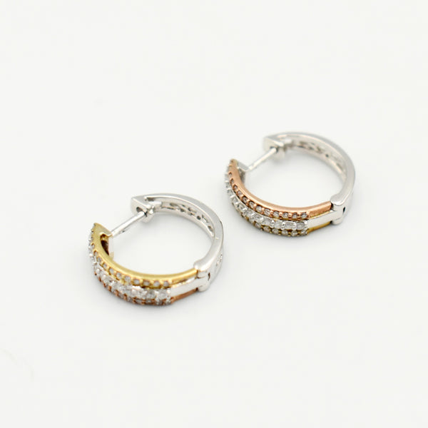 9ct Three Tone Gold 0,251ct Hoop Diamond Earrings
