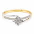 9ct two-tone yellow and white gold diamond cluster engagement ring with bypass band and pavé shoulders by Cassim & Co