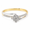 9ct two-tone yellow and white gold diamond cluster engagement ring with bypass band and pavé shoulders by Cassim & Co