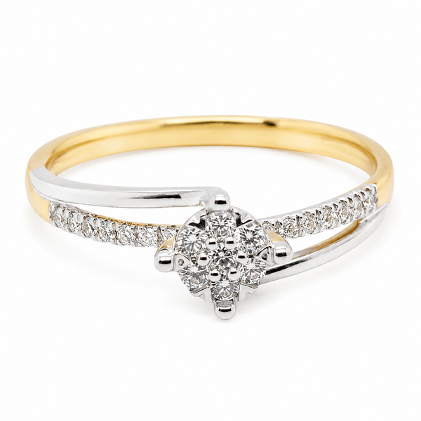 9ct Two Tone Flower Cluster Diamond Engagement Ring 1102317