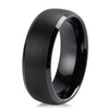 Black tungsten carbide wedding band with brushed matte finish and polished bevelled edges, 6mm width, modern men's ring