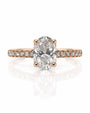 9ct rose gold solitaire ring with oval lab-grown diamond in four claws and pavé shoulders