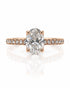 9ct rose gold solitaire ring with oval lab-grown diamond in four claws and pavé shoulders
