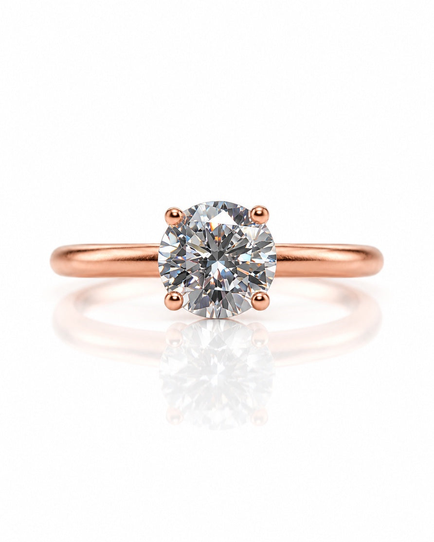 9ct rose gold solitaire ring with 1.05ct round lab-grown diamond in four-claw head