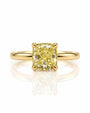 9ct yellow gold solitaire ring with 1.50ct fancy yellow cushion lab-grown diamond in four claws