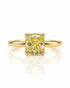 9ct yellow gold solitaire ring with 1.50ct fancy yellow cushion lab-grown diamond in four claws