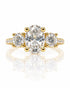 9ct yellow gold trilogy ring with oval lab-grown diamond centre and two round side stones