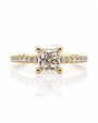 9ct yellow gold hidden halo engagement ring with 1.01ct princess-cut lab-grown diamond and pavé shoulders