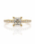 9ct yellow gold hidden halo engagement ring with 1.01ct princess-cut lab-grown diamond and pavé shoulders