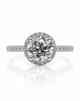 9ct white gold halo engagement ring with round lab-grown diamond centre and pavé shoulders