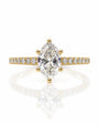 9ct yellow gold solitaire ring with marquise lab-grown diamond in six claws and pavé shoulders