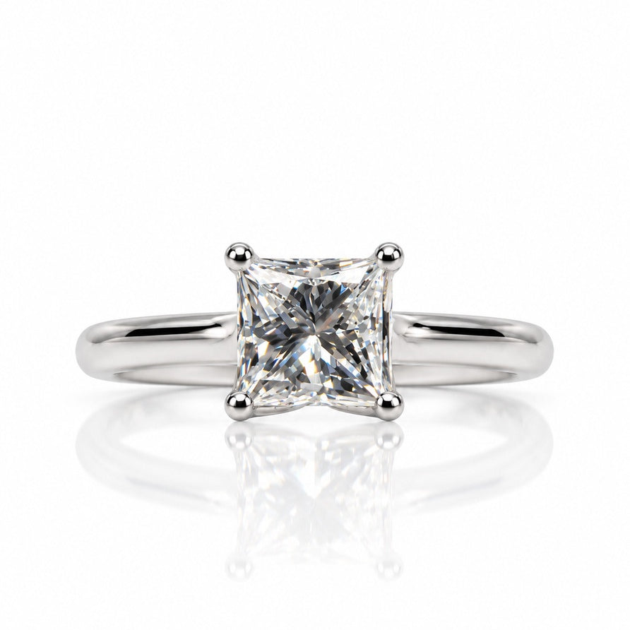 9ct white gold solitaire ring with 1.07ct princess-cut lab-grown diamond in four claws