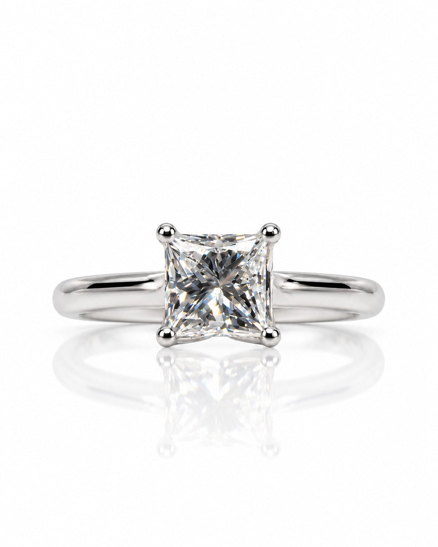 9ct white gold solitaire ring with 1.07ct princess-cut lab-grown diamond in four claws