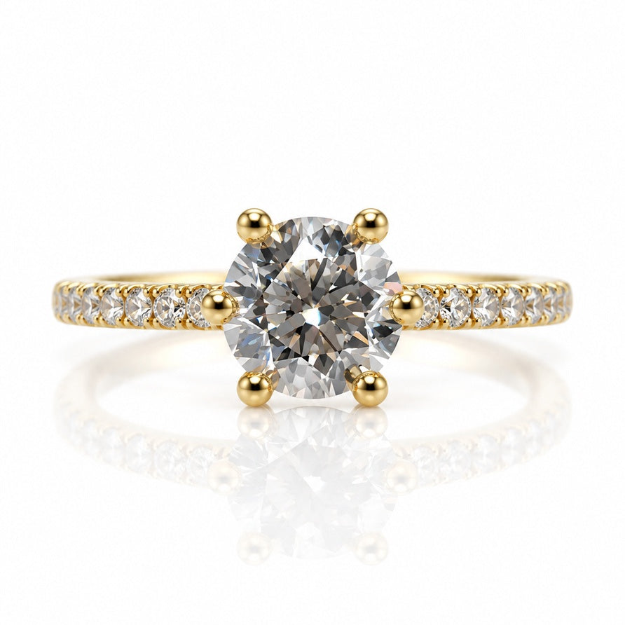 1ct Yellow Gold Round 6 Prong Pave Solitaire Ring (2500121)