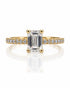 9ct yellow gold hidden halo ring with emerald cut lab-grown diamond and pavé-set band