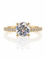 9ct yellow gold four-claw solitaire ring with round lab-grown diamond and pavé-set shoulders