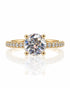 9ct yellow gold four-claw solitaire ring with round lab-grown diamond and pavé-set shoulders
