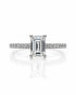 9ct white gold hidden halo ring with emerald cut lab-grown diamond and pavé-set shoulders