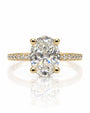 9ct yellow gold hidden halo engagement ring with 2.05ct oval lab-grown diamond and pavé band