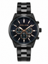 Police chronograph watch front view with black striped dial and three sub-dials