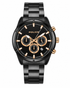 Police chronograph watch front view with black dial and rose gold-tone hands