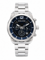 Police chronograph watch with blue dial and stainless steel bracelet, front view
