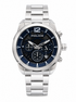 Police chronograph watch with blue dial and stainless steel bracelet, front view