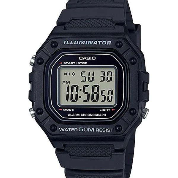 Casio W-218H-1AVDF Digital Illuminator Black Resin Alarm Chronograph Watch (W218H-1AV)