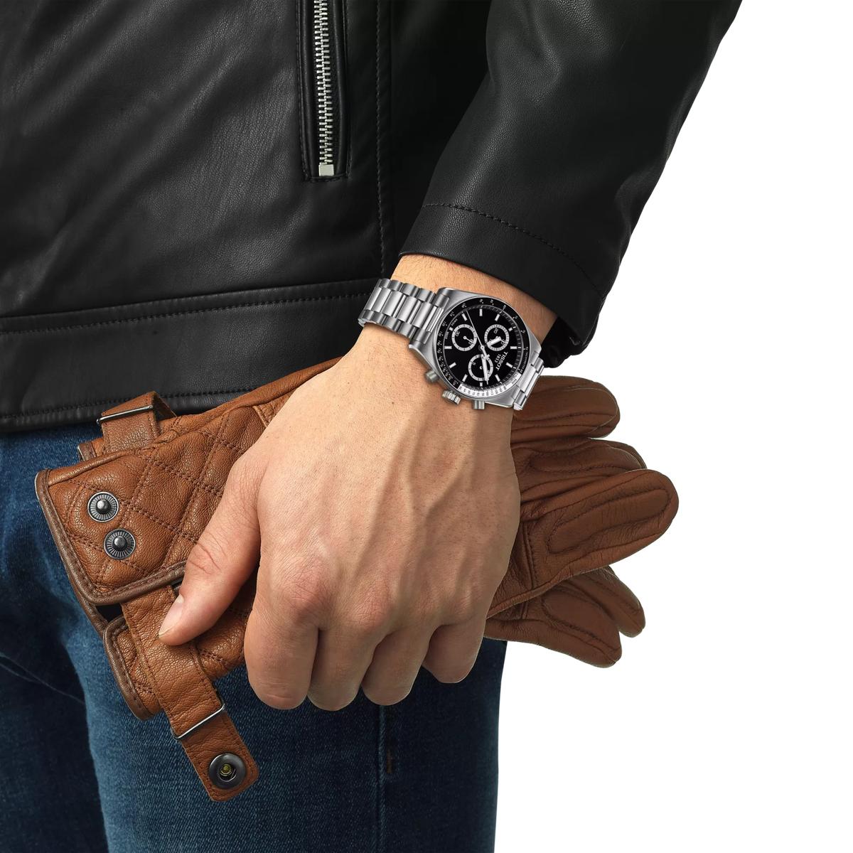 Tissot PR516 Chronograph 40mm Black Dial Steel Bracelet Watch (T1494171105100)