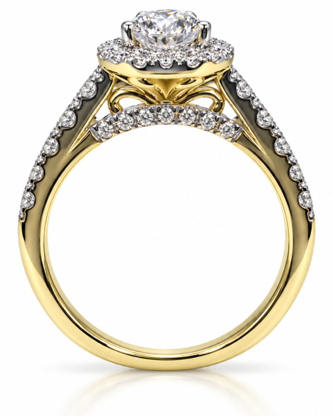 9ct Yellow Gold 1.50ct Pear Lab Grown Diamond Halo Engagement Ring (LR74)