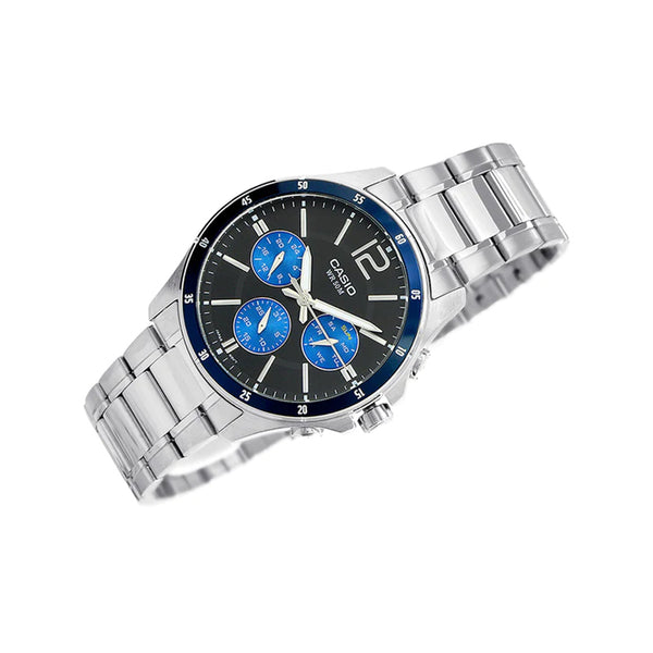 Casio MTP-1374D-2AVDF Quartz Blue & Black Dial Stainless Steel Watch with Day-Date