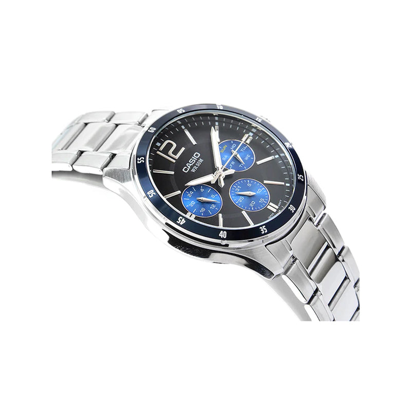 Casio MTP-1374D-2AVDF Quartz Blue & Black Dial Stainless Steel Watch with Day-Date