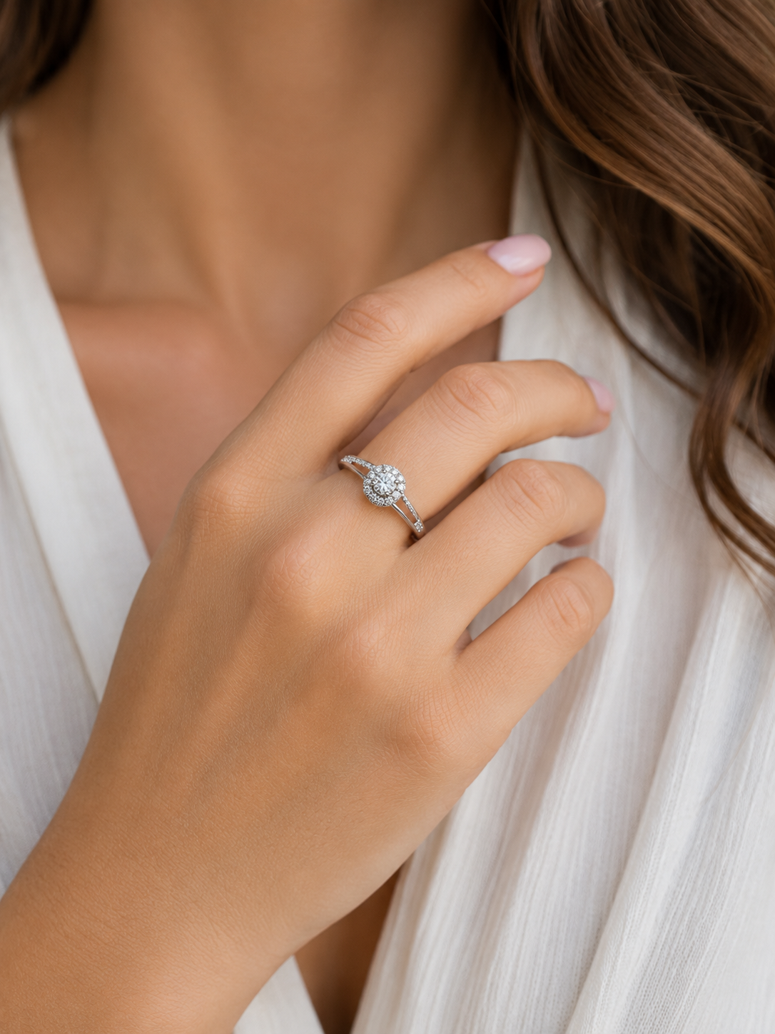 9ct White Gold Halo Diamond Engagement Ring 1102003