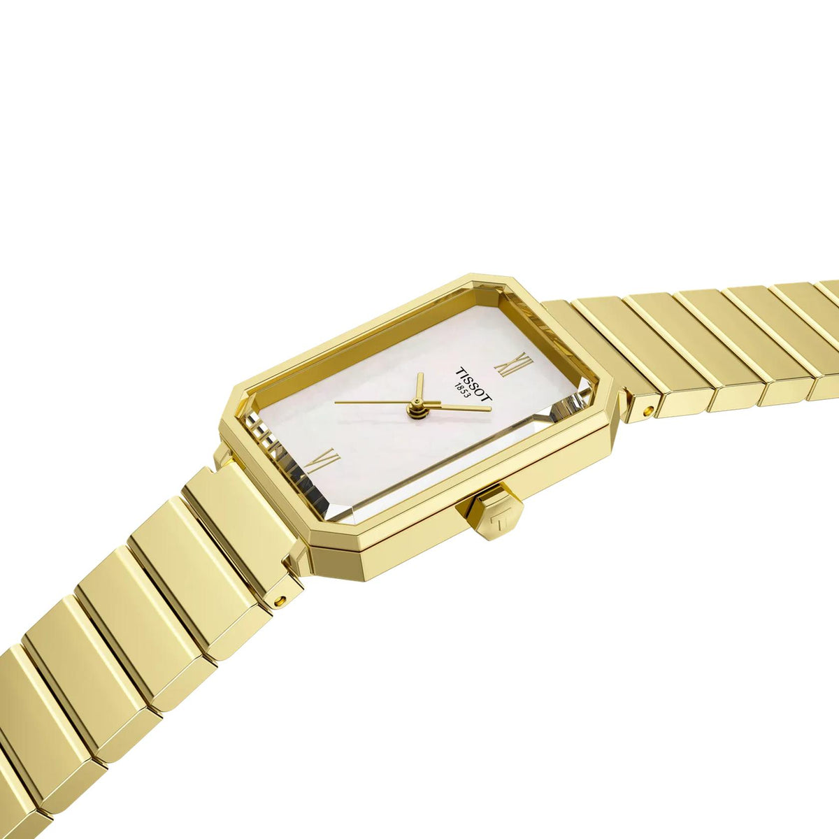 Tissot SRV 30mm Rectangular Mother of Pearl Dial Gold-Tone Steel Bracelet Watch (T1601103311300)
