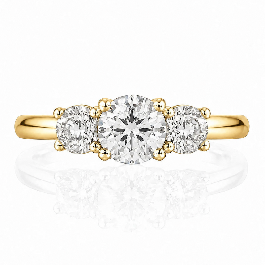 9ct yellow gold trilogy ring with three graduated round lab-grown diamonds, front view