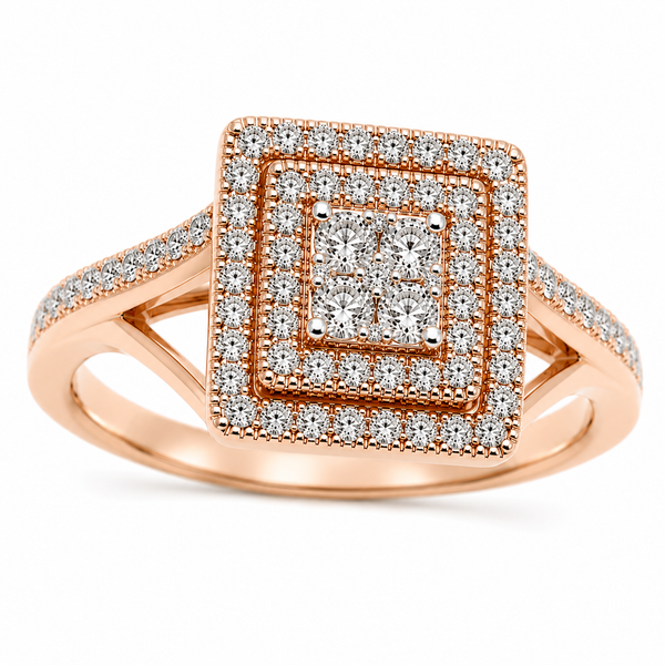 9ct Rose Gold Square Halo Diamond Ring 1102121