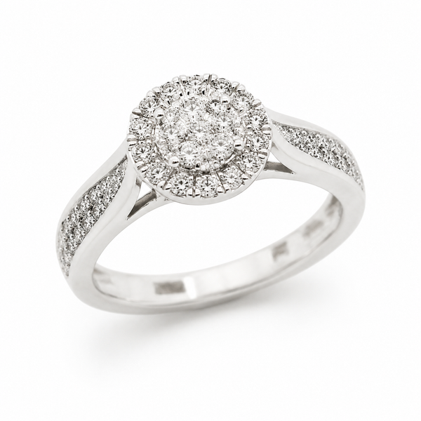 9ct White Cluster Halo Diamond Engagement Ring 1101944