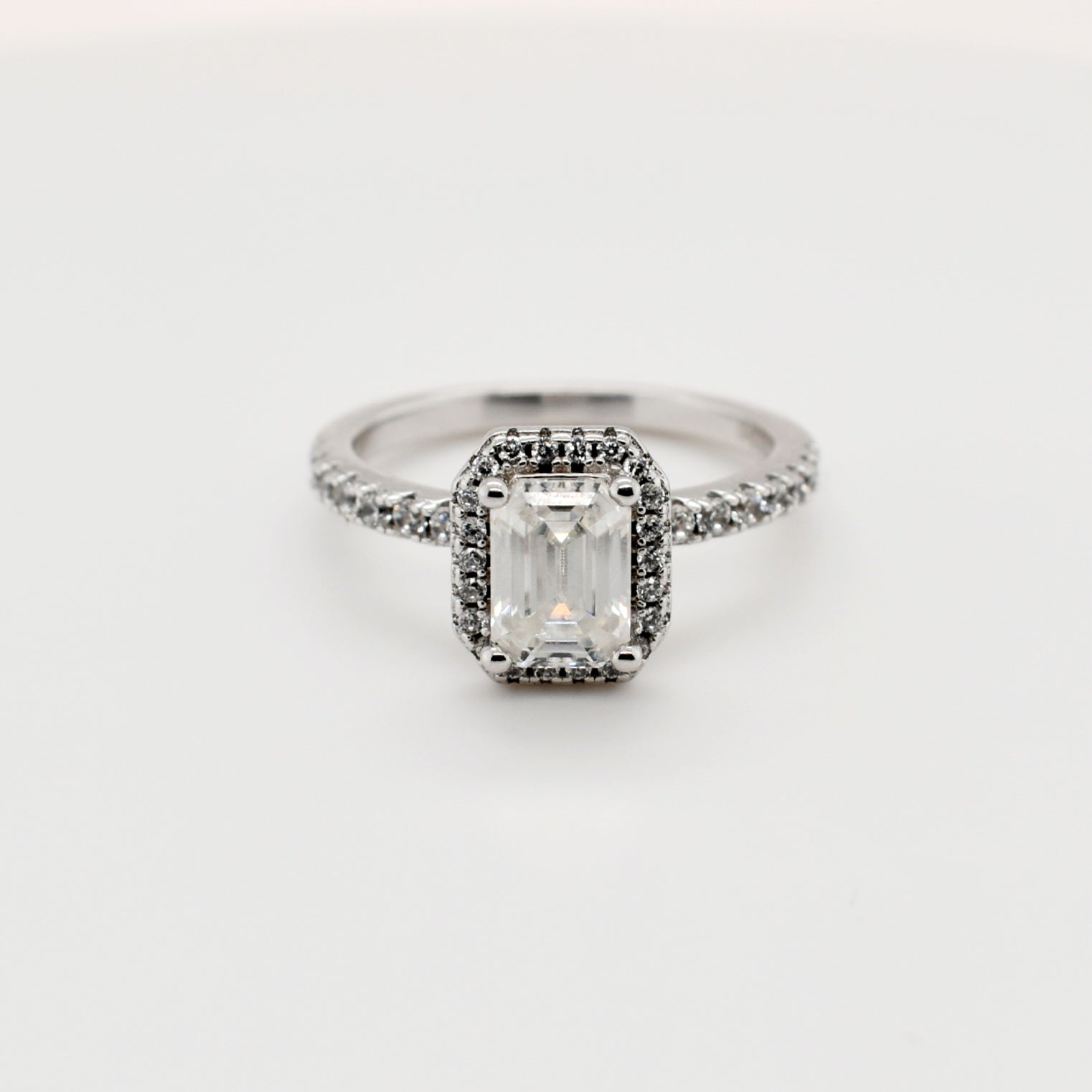 1ct Emerald Halo Moissanite Ring