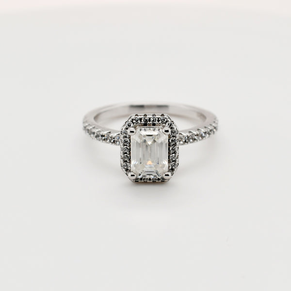 1ct Emerald Halo Moissanite Ring