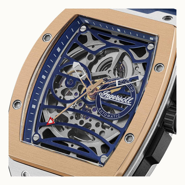Ingersoll The Challenger Automatic Blue Skeleton Dial Rose Gold Stainless Steel Watch (I12304)
