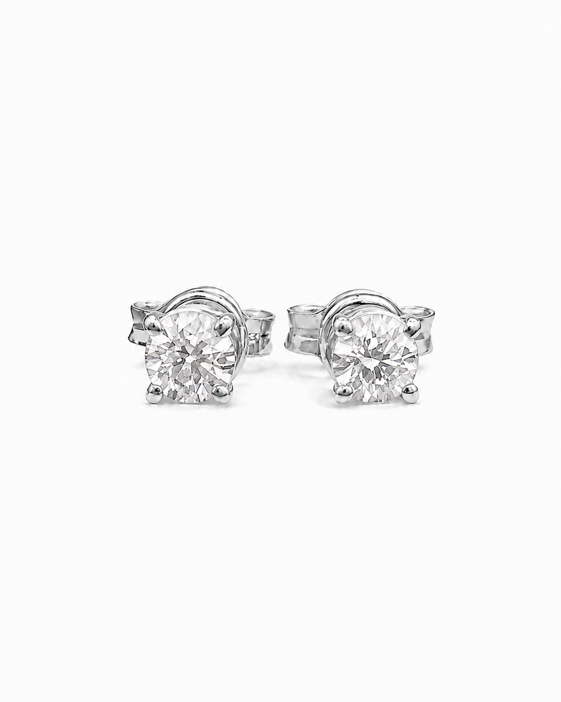 9ct white gold lab grown diamond stud earrings 0.61ct total weight with four-claw setting and butterfly backs
