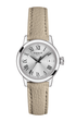 Tissot Classic Dream T129.210.11.013.00 ladies quartz watch with 28mm stainless steel case, silver Roman numeral dial, date window, and beige leather strap