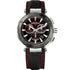 Michel Herbelin Newport Chronograph 37688/AG44 stainless steel watch with black dial, red accents, and textile strap