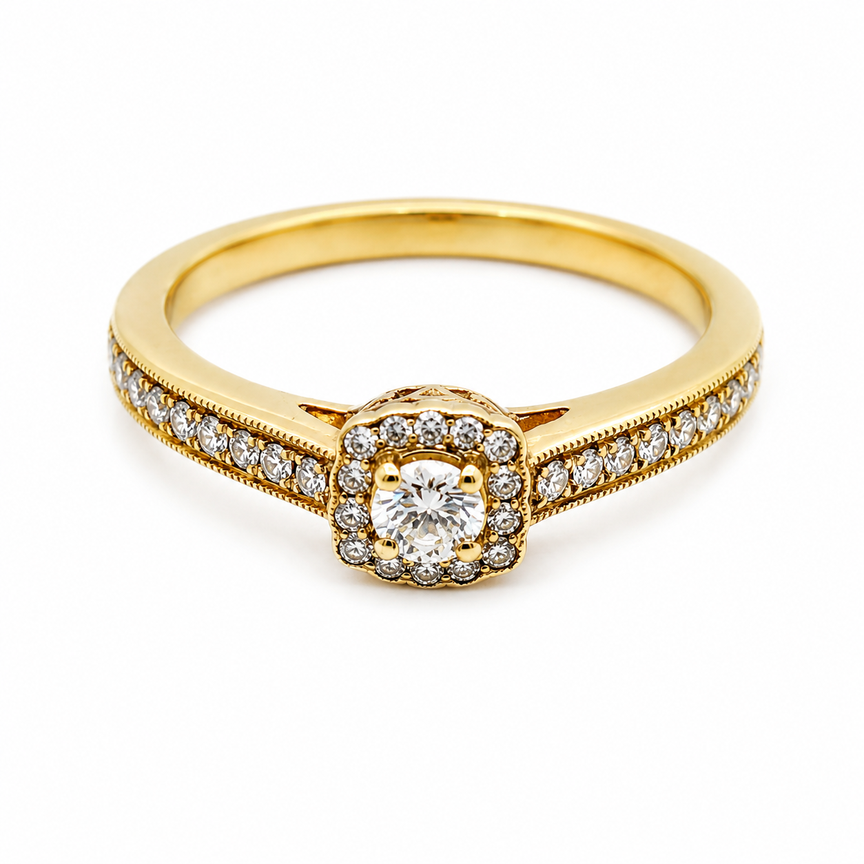 9ct Yellow Gold Halo Cushion Cut Diamond Ring 1102002