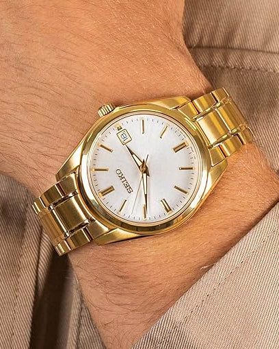 Seiko Dress Quartz White Dial Gold-Tone Stainless Steel Watch (SUR314P1)