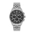 Daniel Klein Exclusive DK114001-1 multifunction chronograph watch with black dial, tachymeter bezel, and stainless steel bracelet on white background
