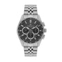 Daniel Klein Exclusive DK114001-1 multifunction chronograph watch with black dial, tachymeter bezel, and stainless steel bracelet on white background