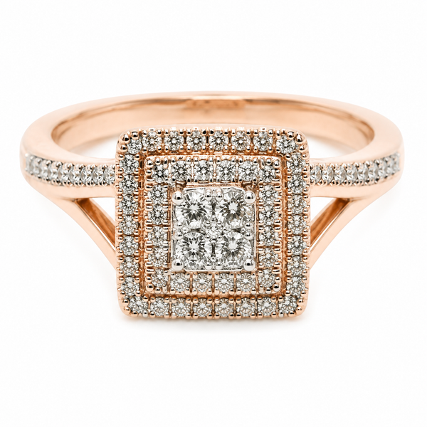 9ct Rose Gold Square Halo Diamond Ring 1102121